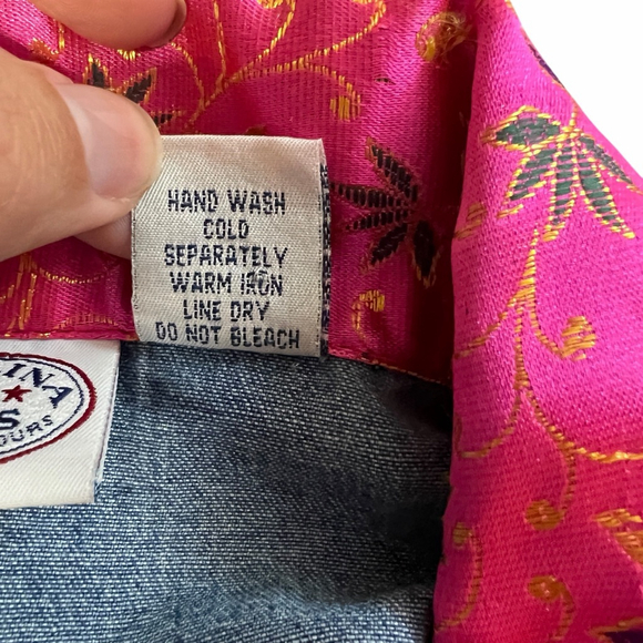 Carolina Blues Plus Denim Jacket 20W Embroidered Floral Boho Pink Collar - Picture 6 of 16